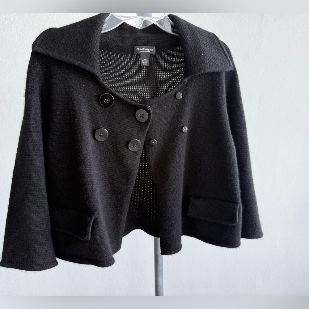 Lord Lord & Taylor 100% Cashmere Cardigan Jacket Black Size L Asymmetrical Cape